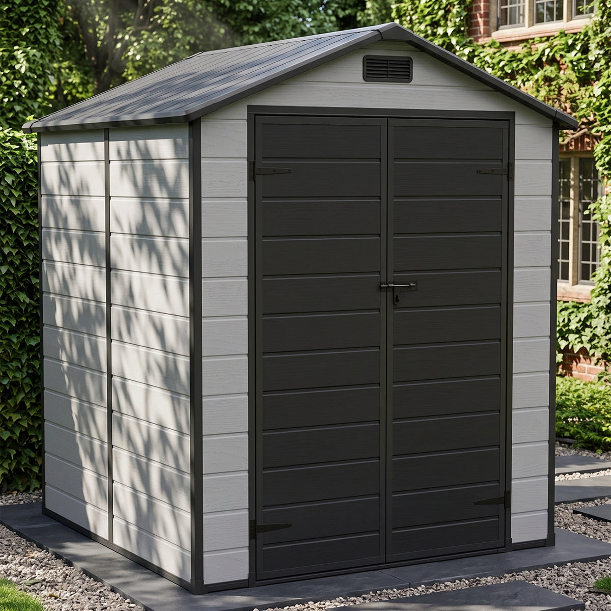 6 x 6 ft Plastic Garden Storage Shed with Apex Roof & Double Doors