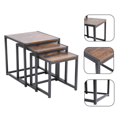 Set of 3 Industrial Square Nesting Side & Coffee Tables