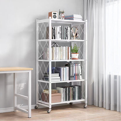 5-Tier Foldable Metal Storage Shelf with Casters