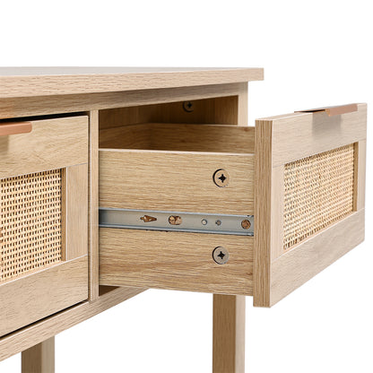 Rustic Wood Console Table with 3 Rattan Drawer