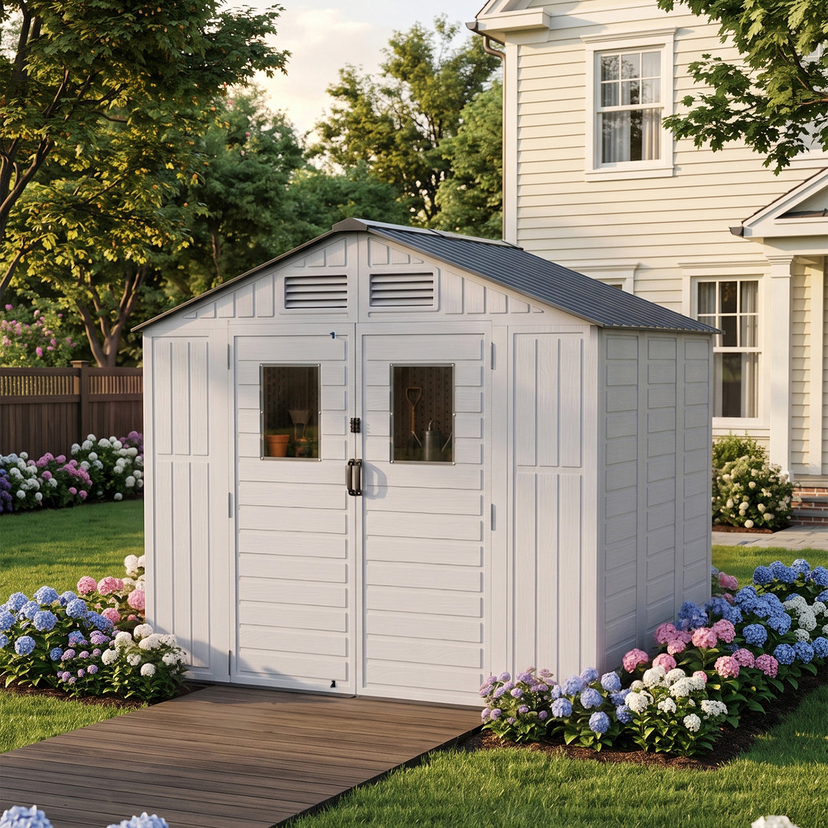 8 x 6 ft Plastic Garden Storage Shed with Apex Roof & Double Doors