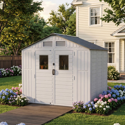 8 x 6 ft Plastic Garden Storage Shed with Apex Roof & Double Doors