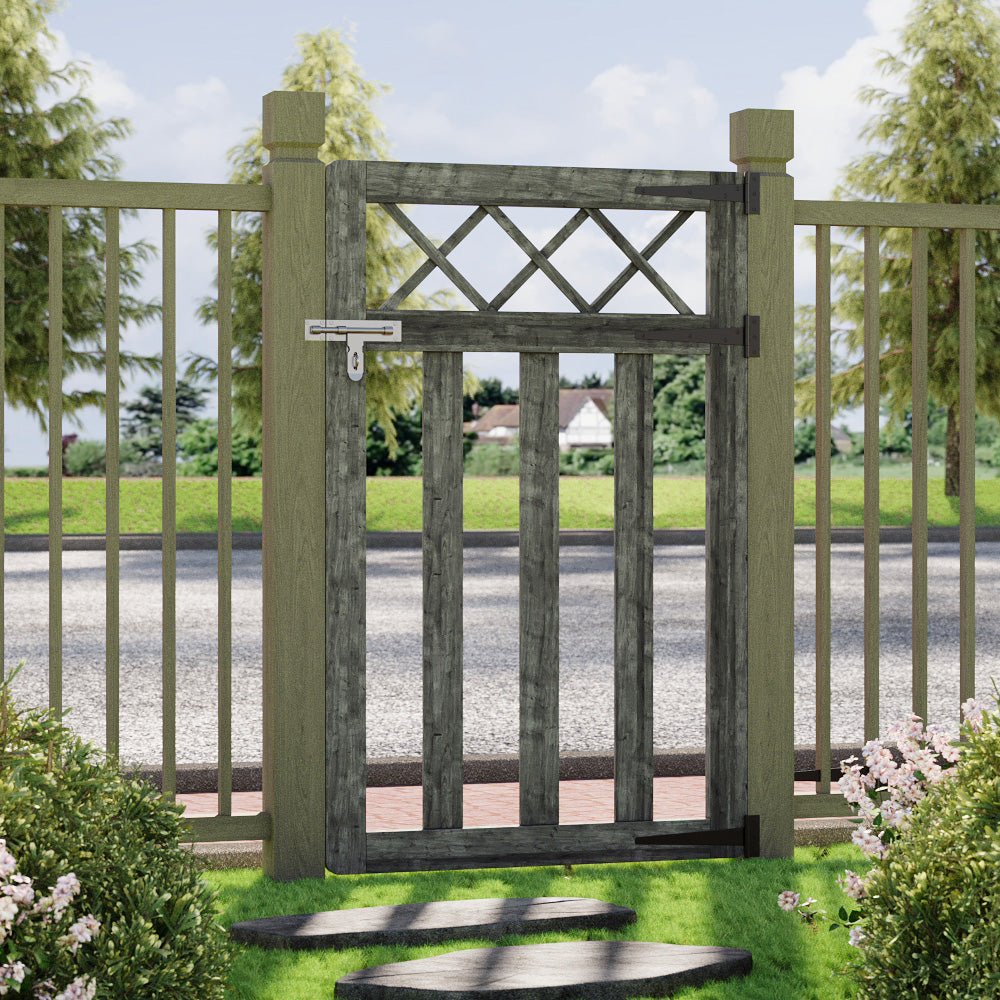 2.5 x 4 ft Outdoor Cross Top Wooden Garden Gate Pedestrian Fence Yard Door