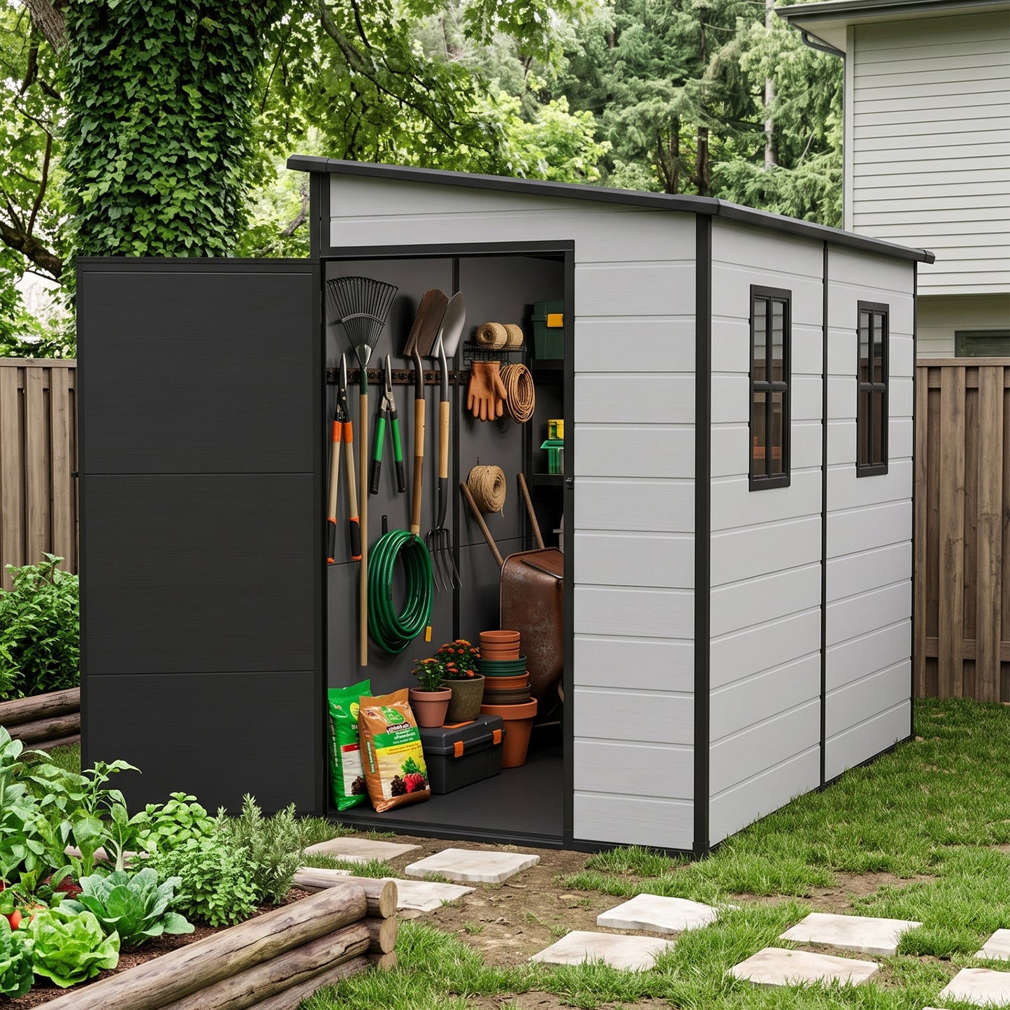 8 x 4FT Outdoor Garden Pent Roof Tool Storage Shed