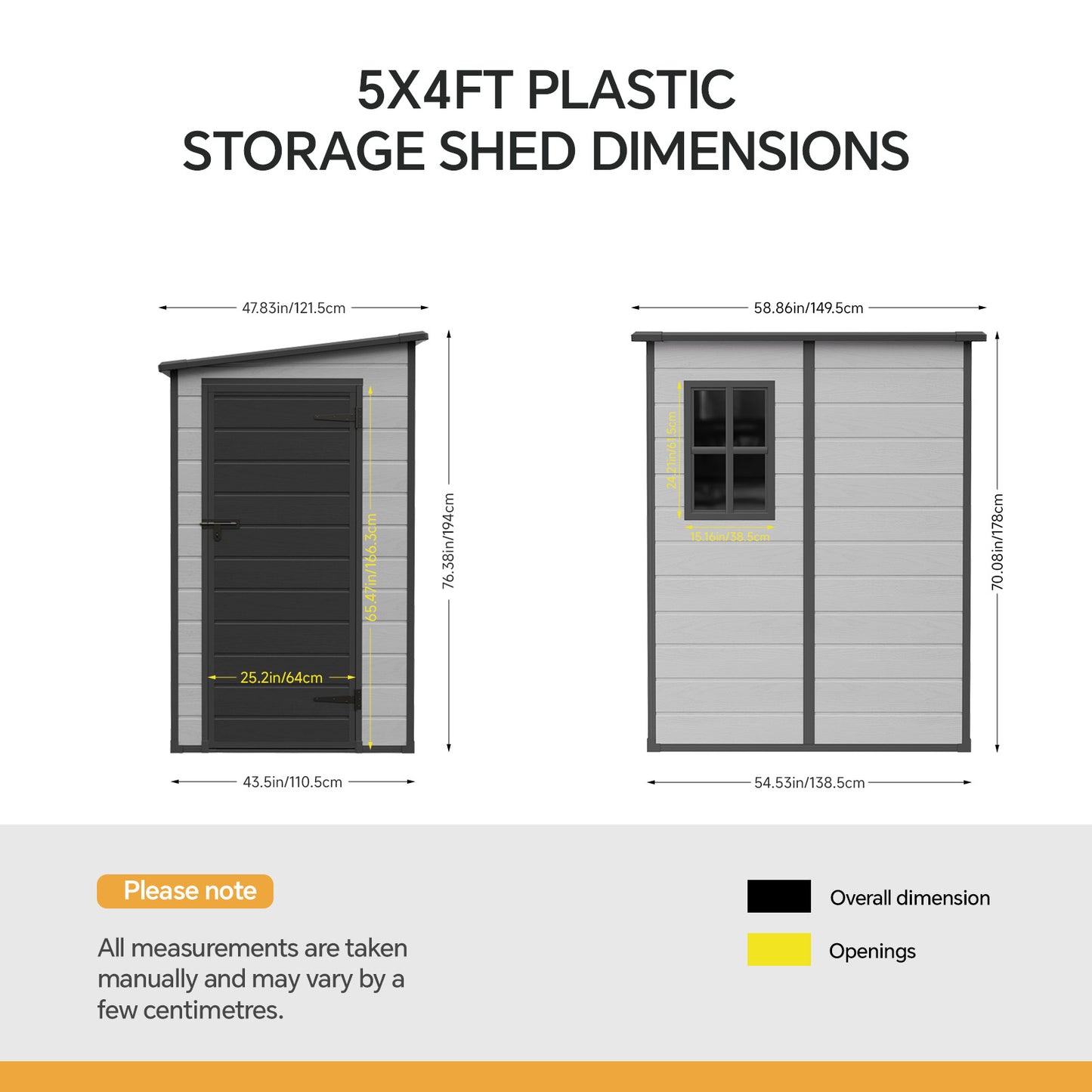 5x4 FT Pent Roof Garden Plastic Storage Shed