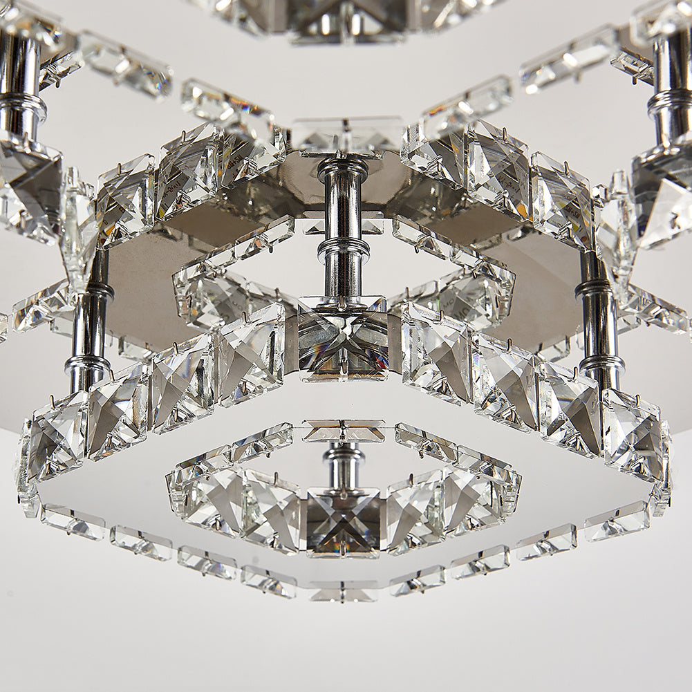 Select Dimmable Option Square Large-size Glamourous Crystal LED Ceiling Light