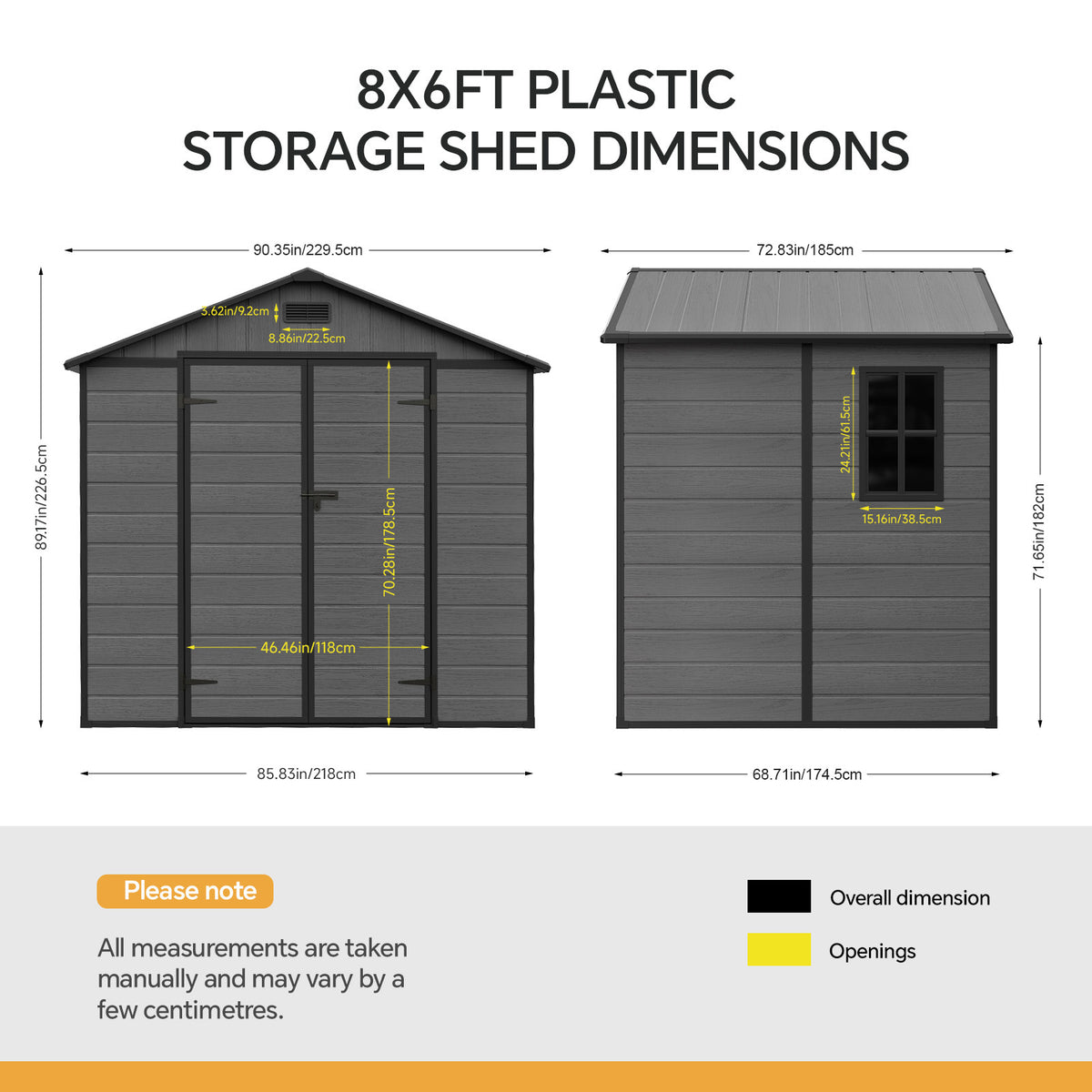 8 x 6 ft Plastic Garden Storage Shed with Apex Roof & Double Doors