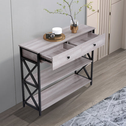 Narrow Wooden Console Table with Drawers