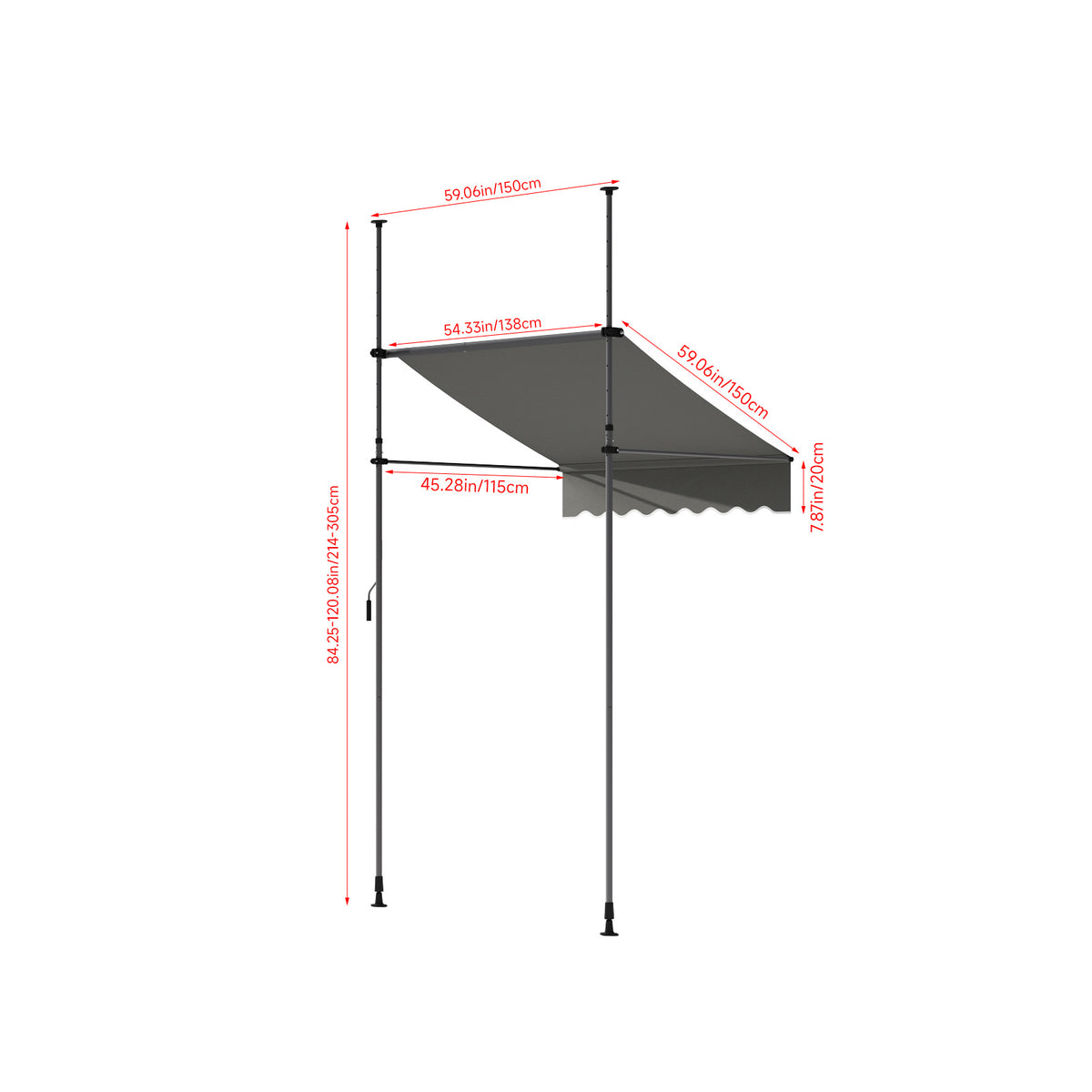 Retractable Awning with Adjustable Support Poles