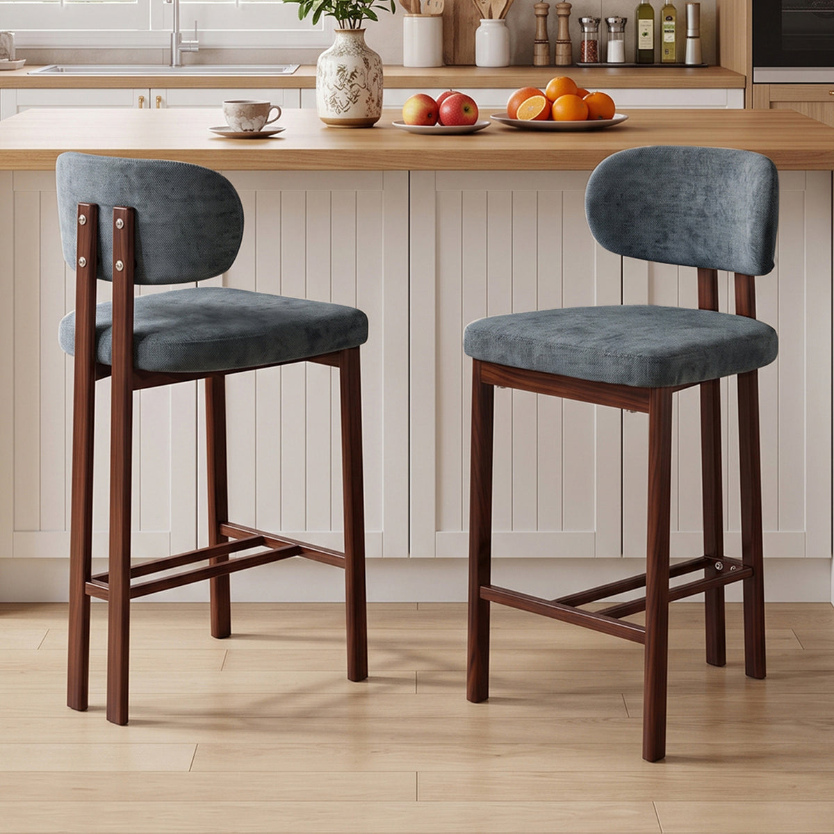 Set of 2 Upholstered Bar Stools