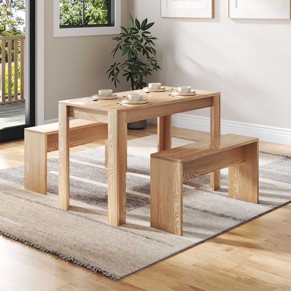 Modern Dining Room Table and Benches Set 3 Piece