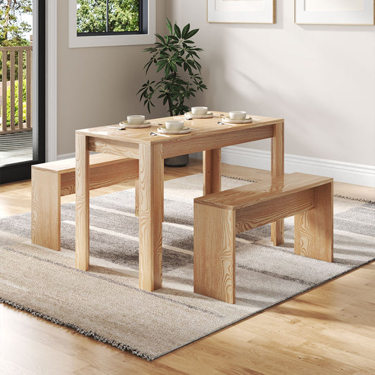 Modern Dining Room Table and Benches Set 3 Piece