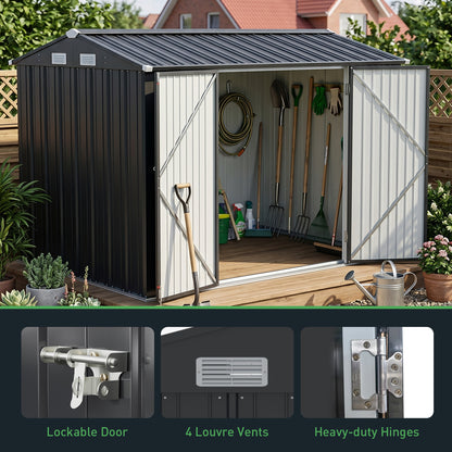 10 x 7 ft Metal Garden Storage Shed with Apex Roof & Double Doors