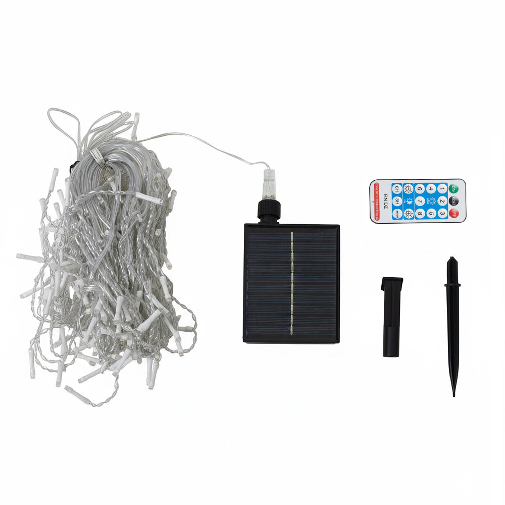 Solar-Powered LED Icicle String Lights with Remote Control