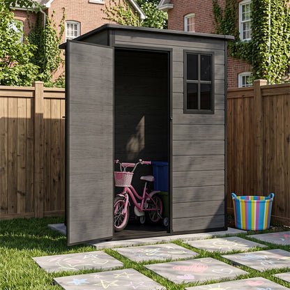 5 x 3 ft Plastic Garden Storage Shed with Pent Roof & Lockable Door