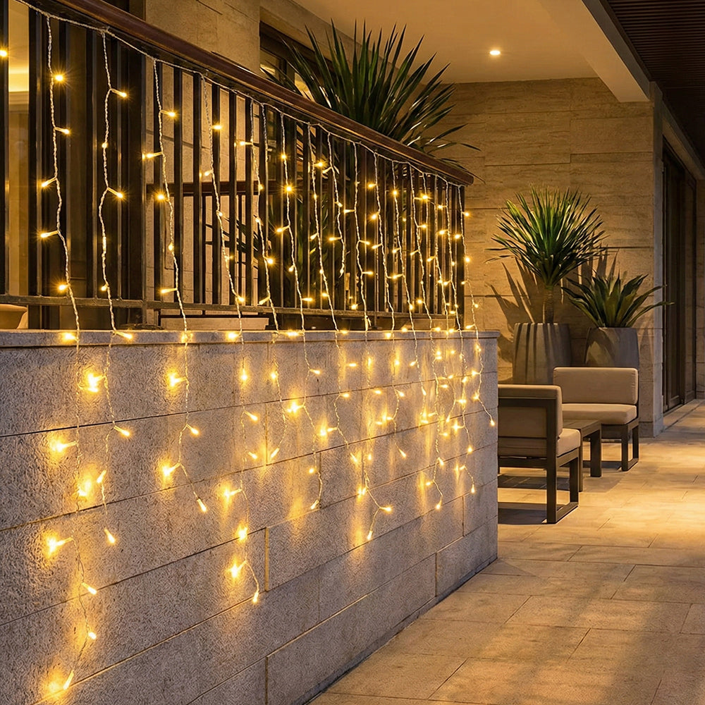 Solar-Powered LED Icicle String Lights with Remote Control