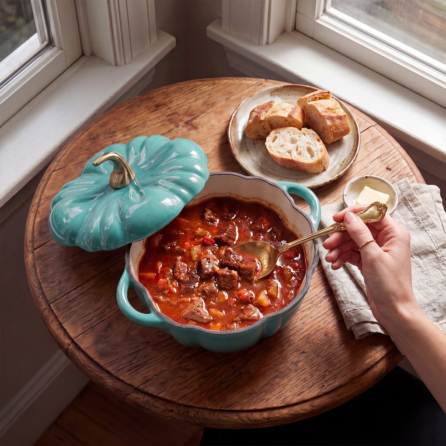Enamelled Cast Iron Pumpkin Dutch Oven with Lid and Handles