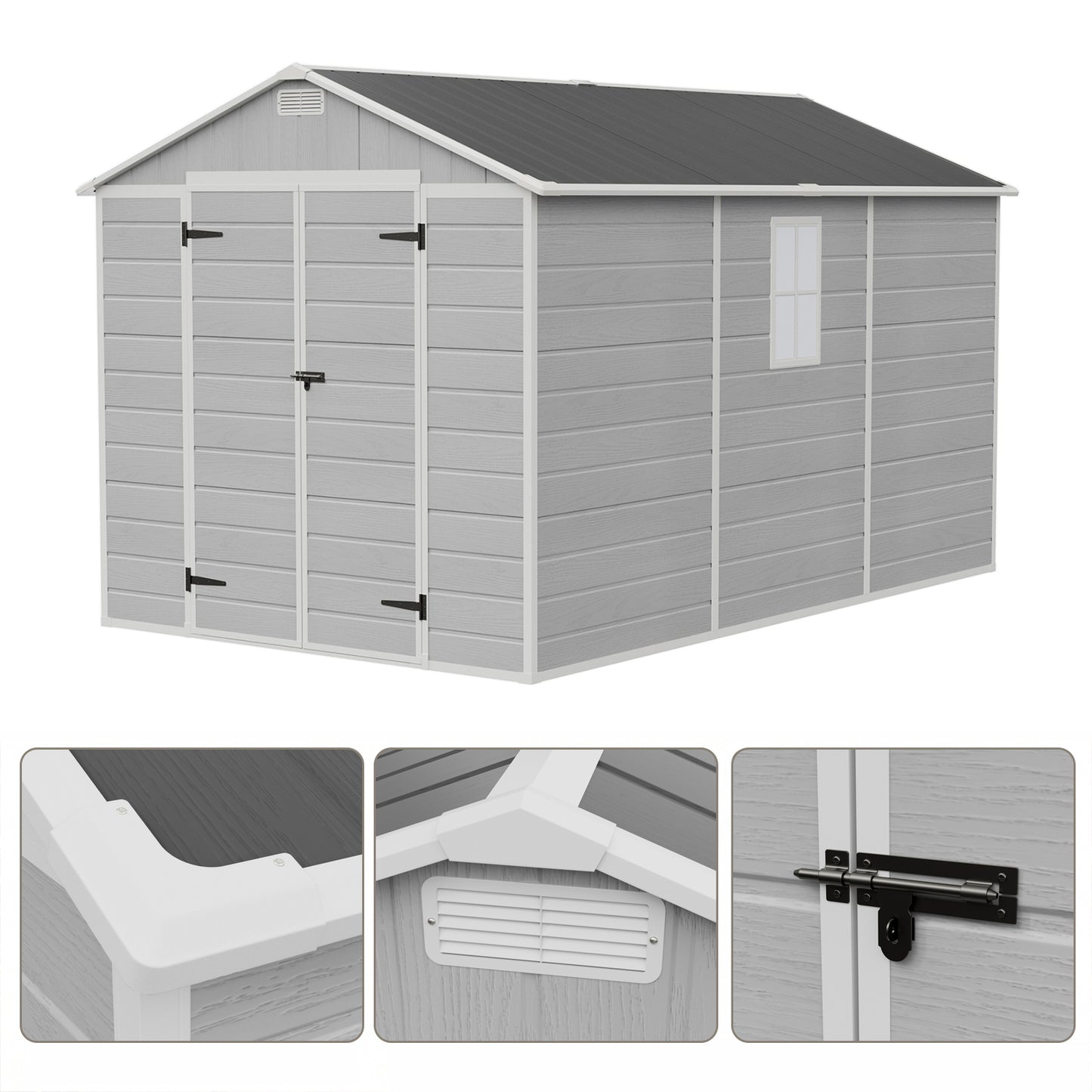 8X12FT Outdoor Aluminum & PP Storage Shed