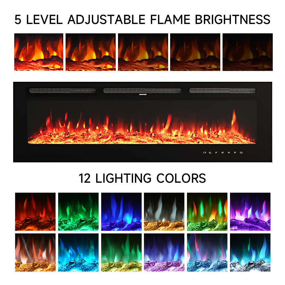 70/80 Inch Wall Mounted/Insert Electric Fireplace with 12 Colours Settings
