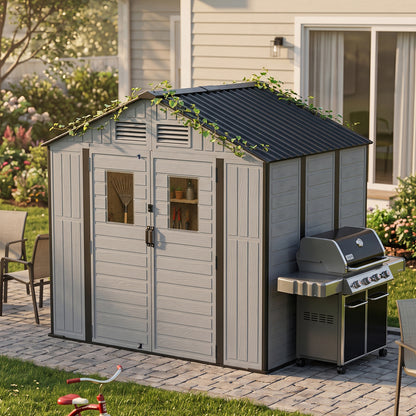 8 x 6 ft Plastic Garden Storage Shed with Apex Roof & Double Doors