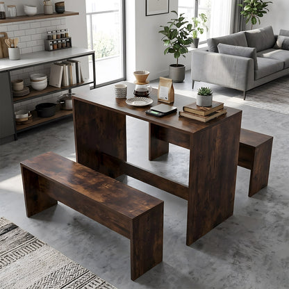 Retro Dining Table Set with 2 Stools