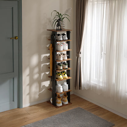 Natural Wood 8-Tier Shoe Rack for Entryway