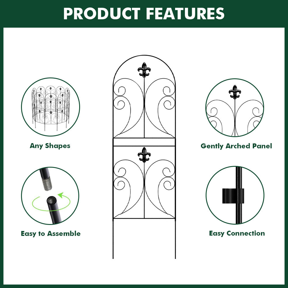 10-Panel Metal Arched Garden Fence Yard Borders Decor Set