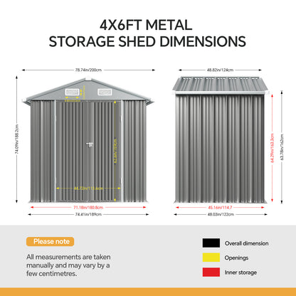 4x6FT Metal Garden Storage Shed with Lockable Door