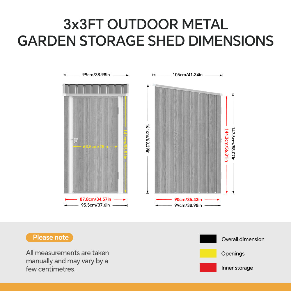 3 x 3FT Outdoor Metal Garden Storage Shed