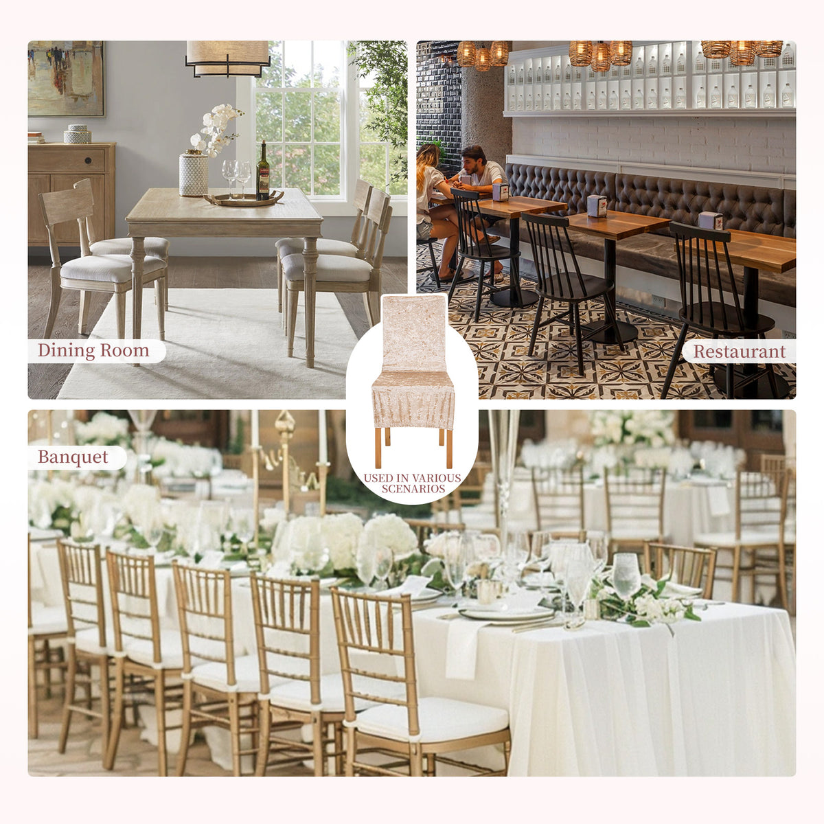 Set of 2 Elegant Dining Chair Covers with Elastic Band