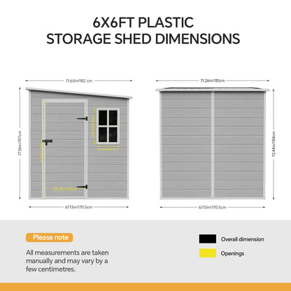 6x6 FT Pent Roof Garden Storage Shed