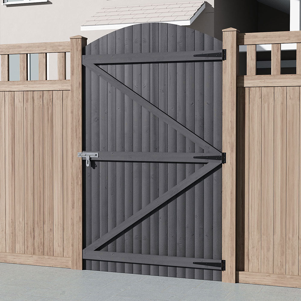Grey Semi Braced Arch Top Strong Wooden Garden Gate