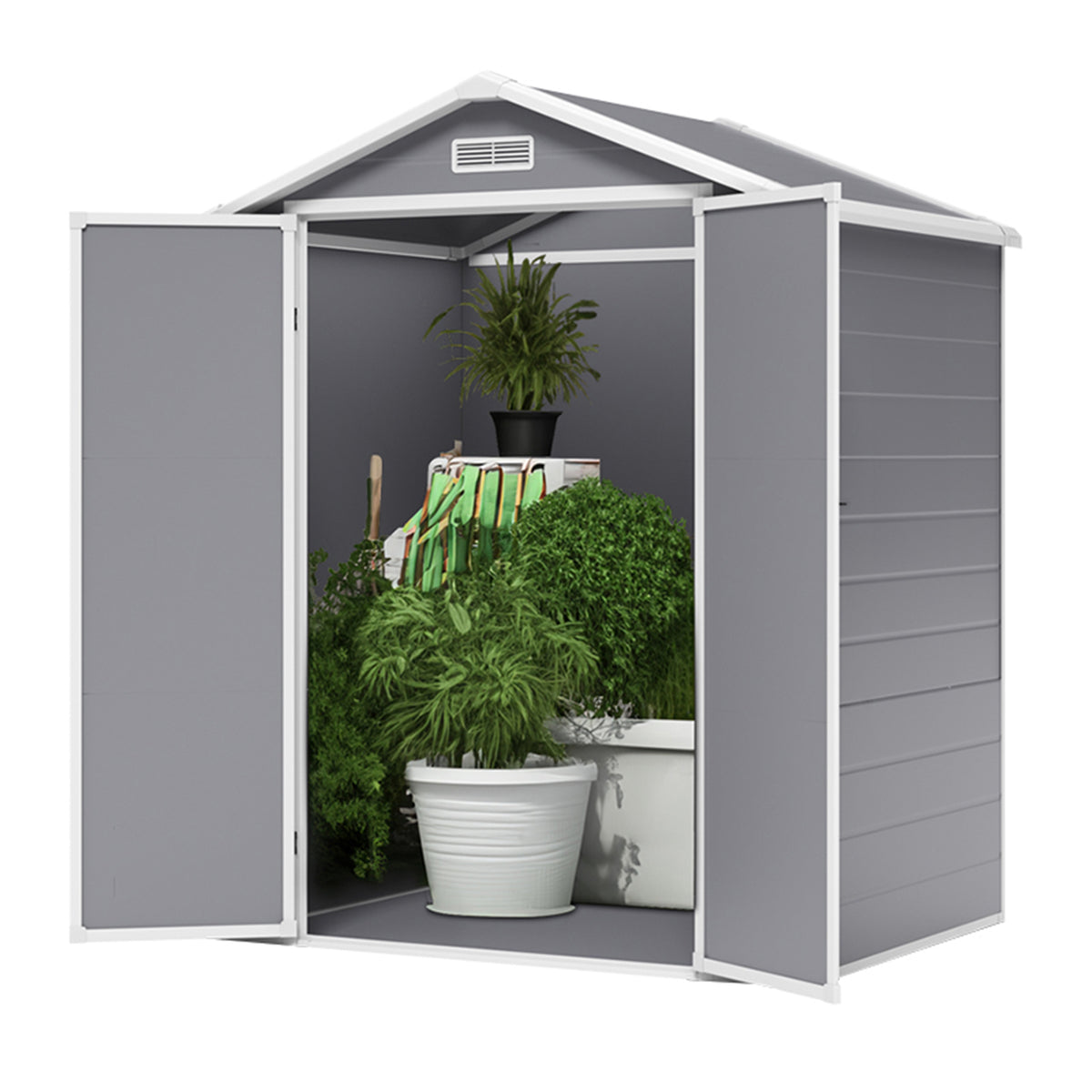 6 x 4.4 ft Plastic Garden Storage Shed with Apex Roof & Double Doors