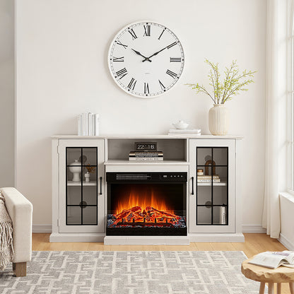 Electric Fireplace TV Stand with Glass Door Storage