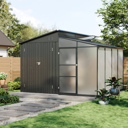 Garden Storage Shed with Lean-To Greenhouse With Double Doors
