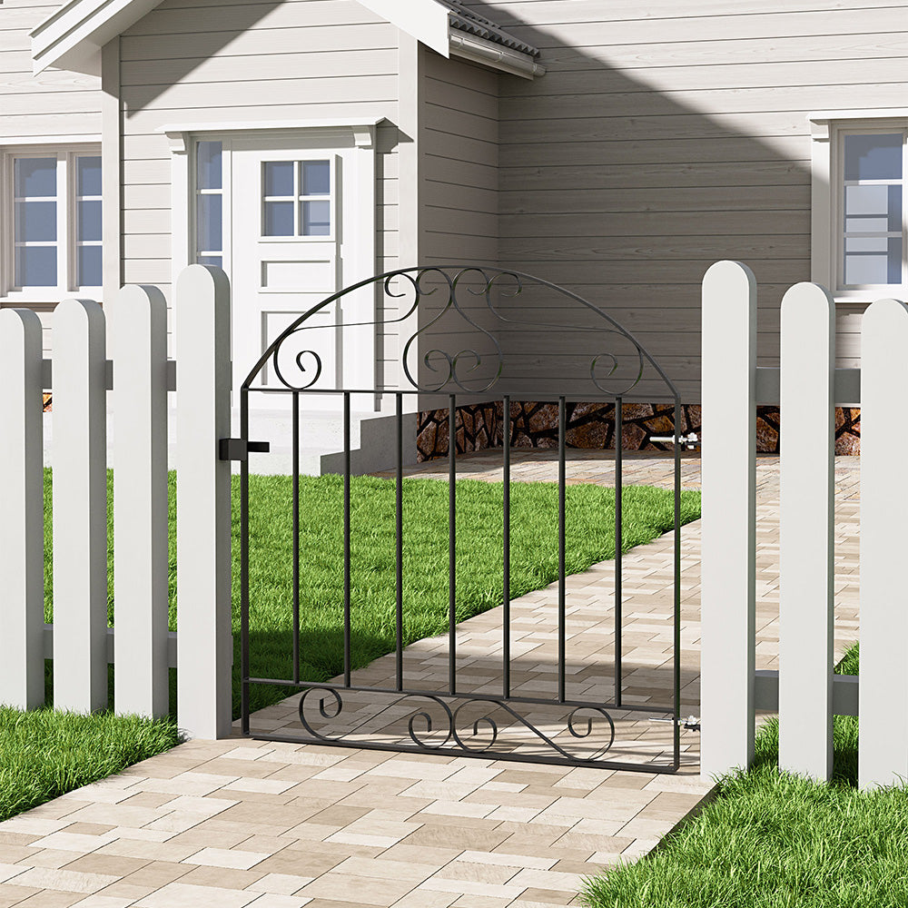 Black Metal Wrought Iron Garden Gate Heavy Duty with Fittings Bolts