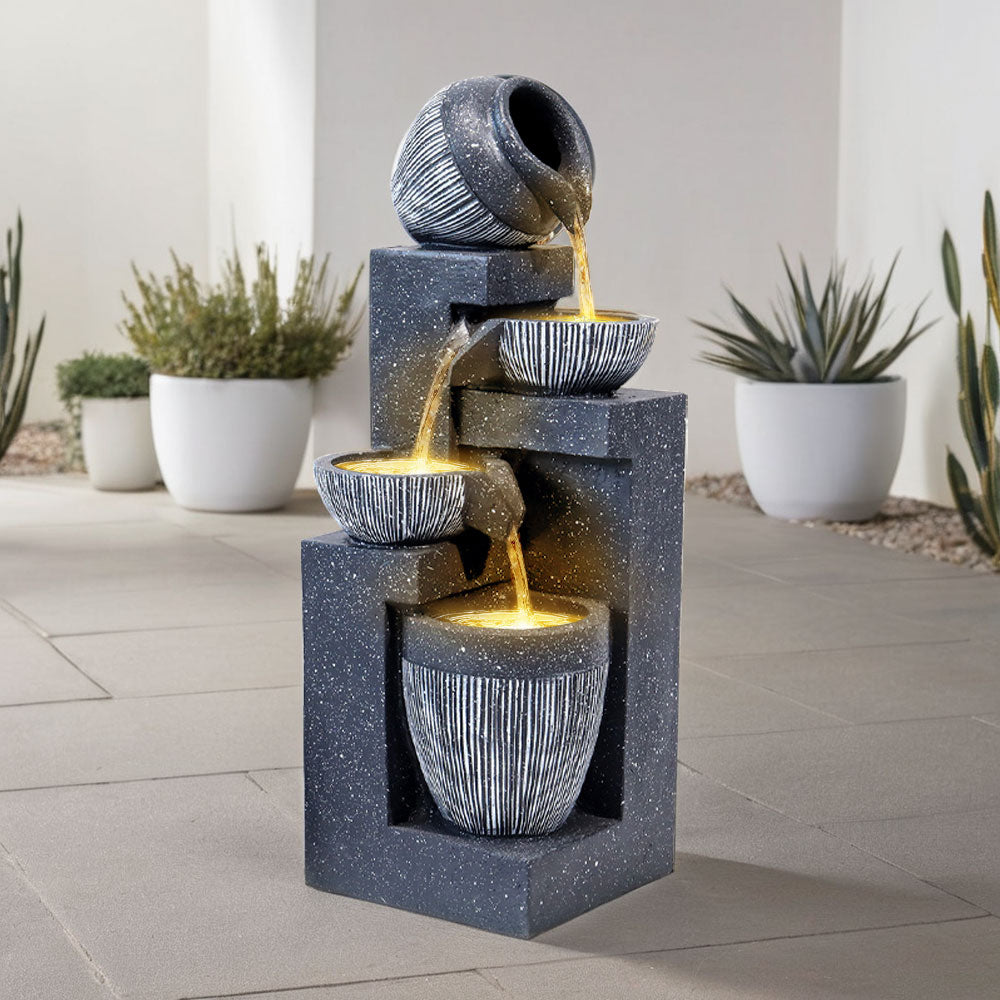 4-Tierd Garden Cascading Water Fountain Bowls Pots Decorated