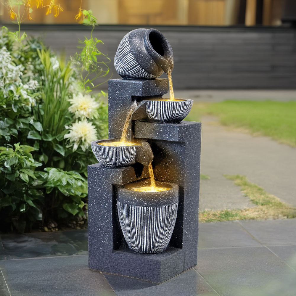 4-Tierd Garden Cascading Water Fountain Bowls Pots Decorated