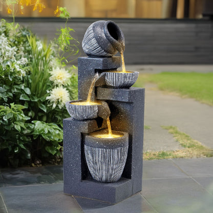 4-Tierd Garden Cascading Water Fountain Bowls Pots Decorated