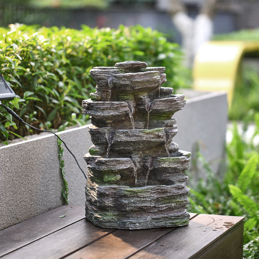 Faux Rock Garden Fountain with Lights