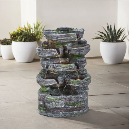 Faux Rock Garden Fountain with Lights