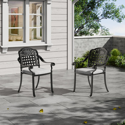 Set of 2 Outdoor Dining Chairs Cast Aluminum with Cushions