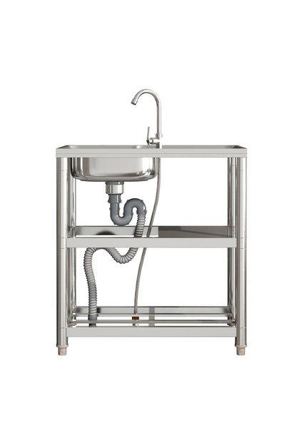 Stainless Steel One Compartment Sink with Shelves and Drainboard