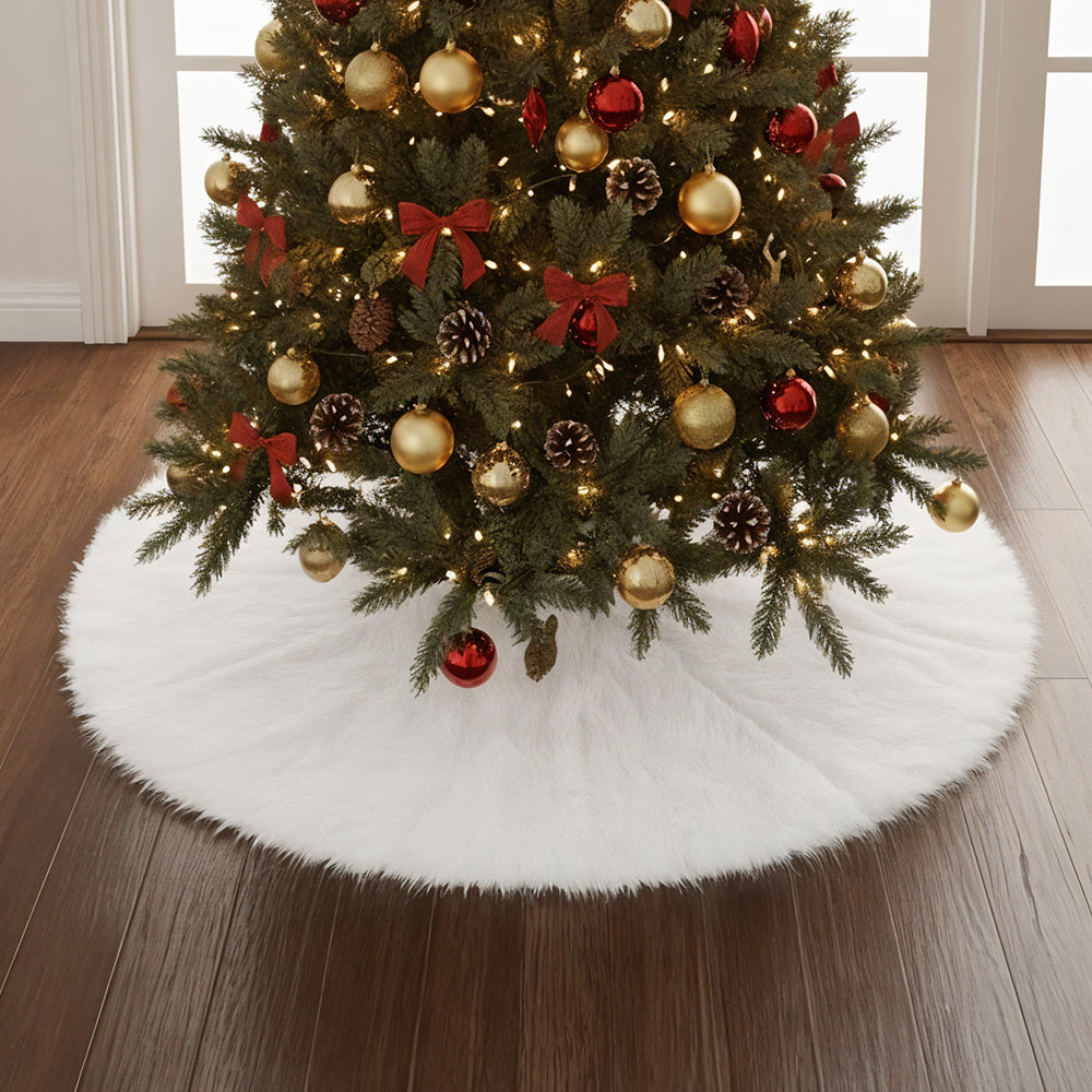 Snow White Plush Christmas Tree Skirt for Holiday Decoration, CD0148