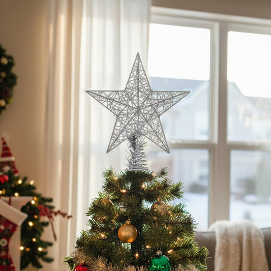 Decorative Star Sequins Christmas Tree Topper with LED Lights