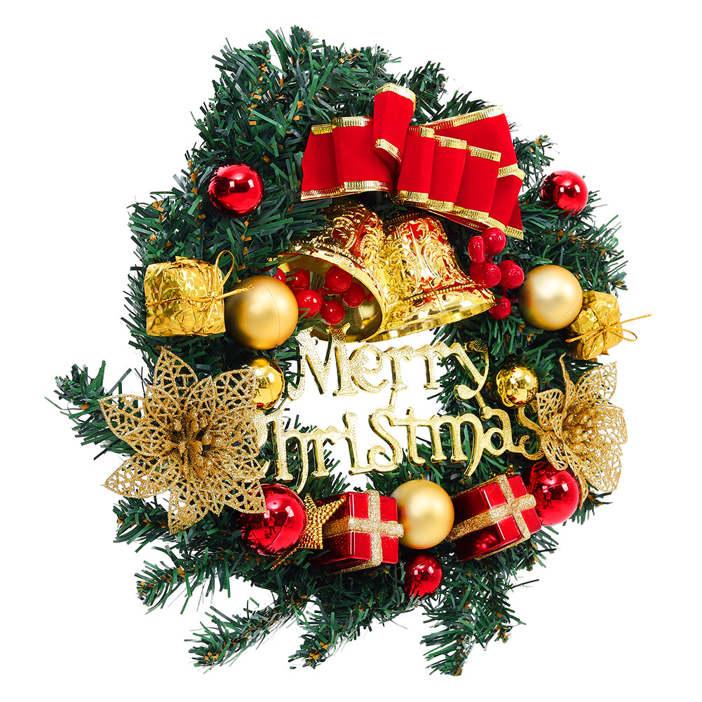 30cm Christmas Artificial Wreath with Xmas Baubles Bells Bow Knots