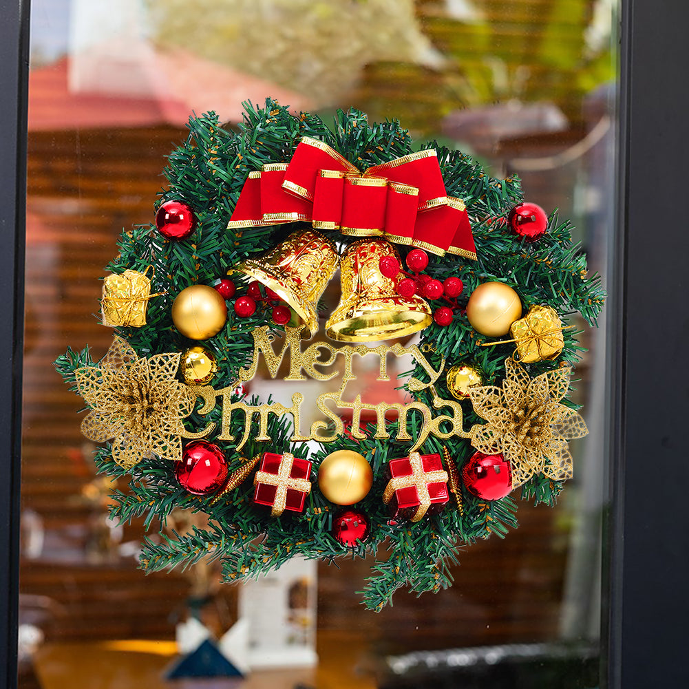 30cm Christmas Artificial Wreath with Xmas Baubles Bells Bow Knots