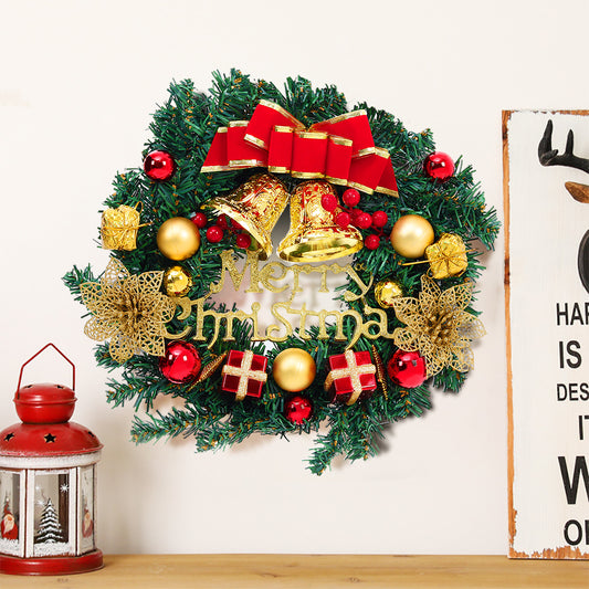 30cm Christmas Artificial Wreath with Xmas Baubles Bells Bow Knots