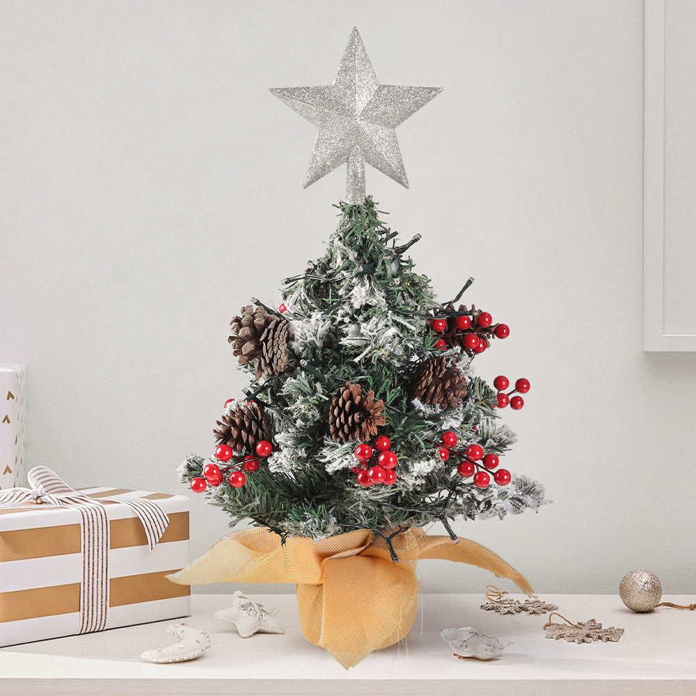 Mini Pre Lit Tabletop Artificial DIY Christmas Tree with Star Topper
