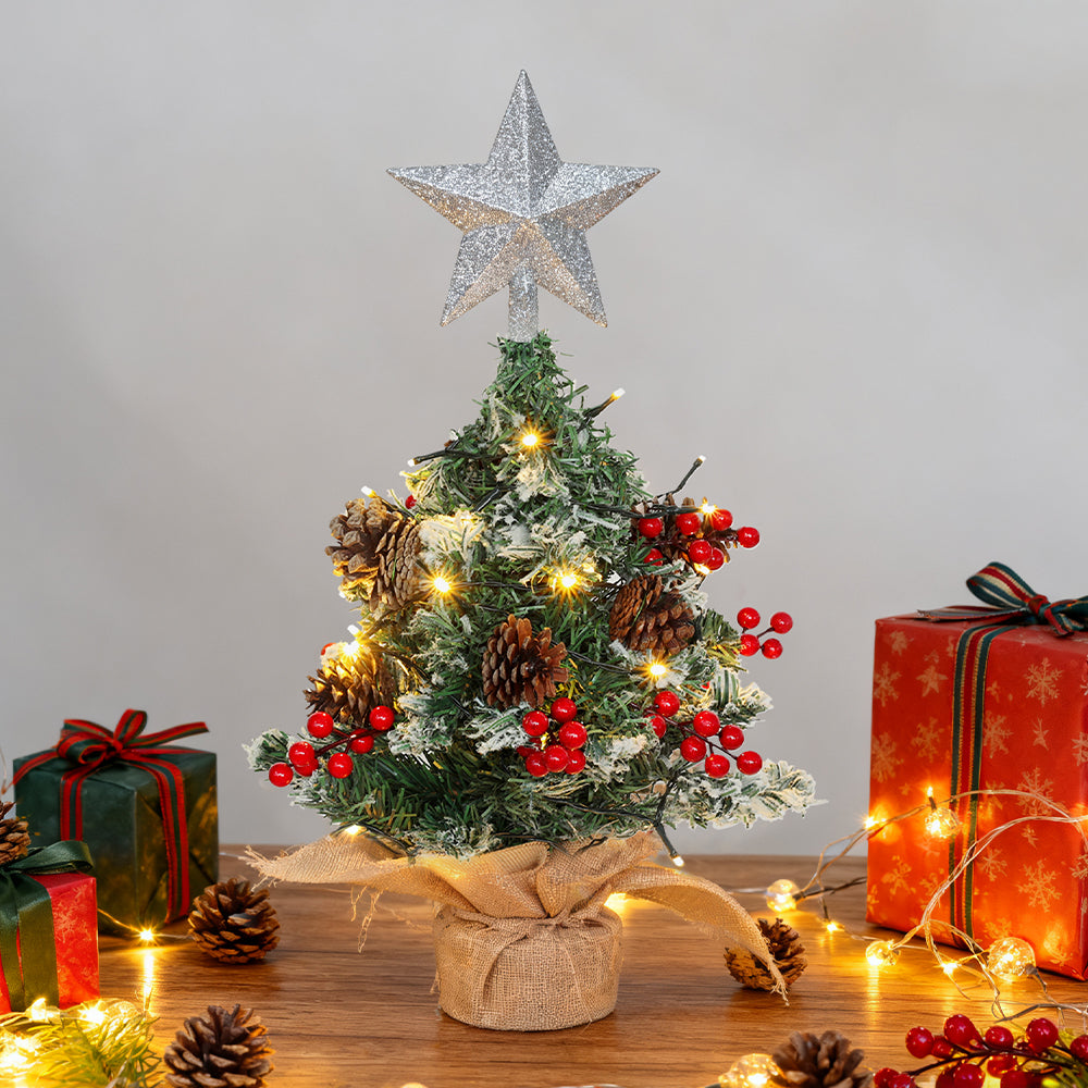 Mini Pre Lit Tabletop Artificial DIY Christmas Tree with Star Topper